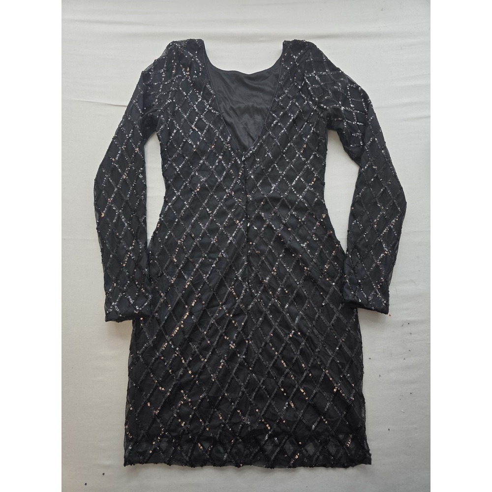Forever 21 Black Sequin Diamond Lattice Long Sleeve Mini Dress NWT Size Small